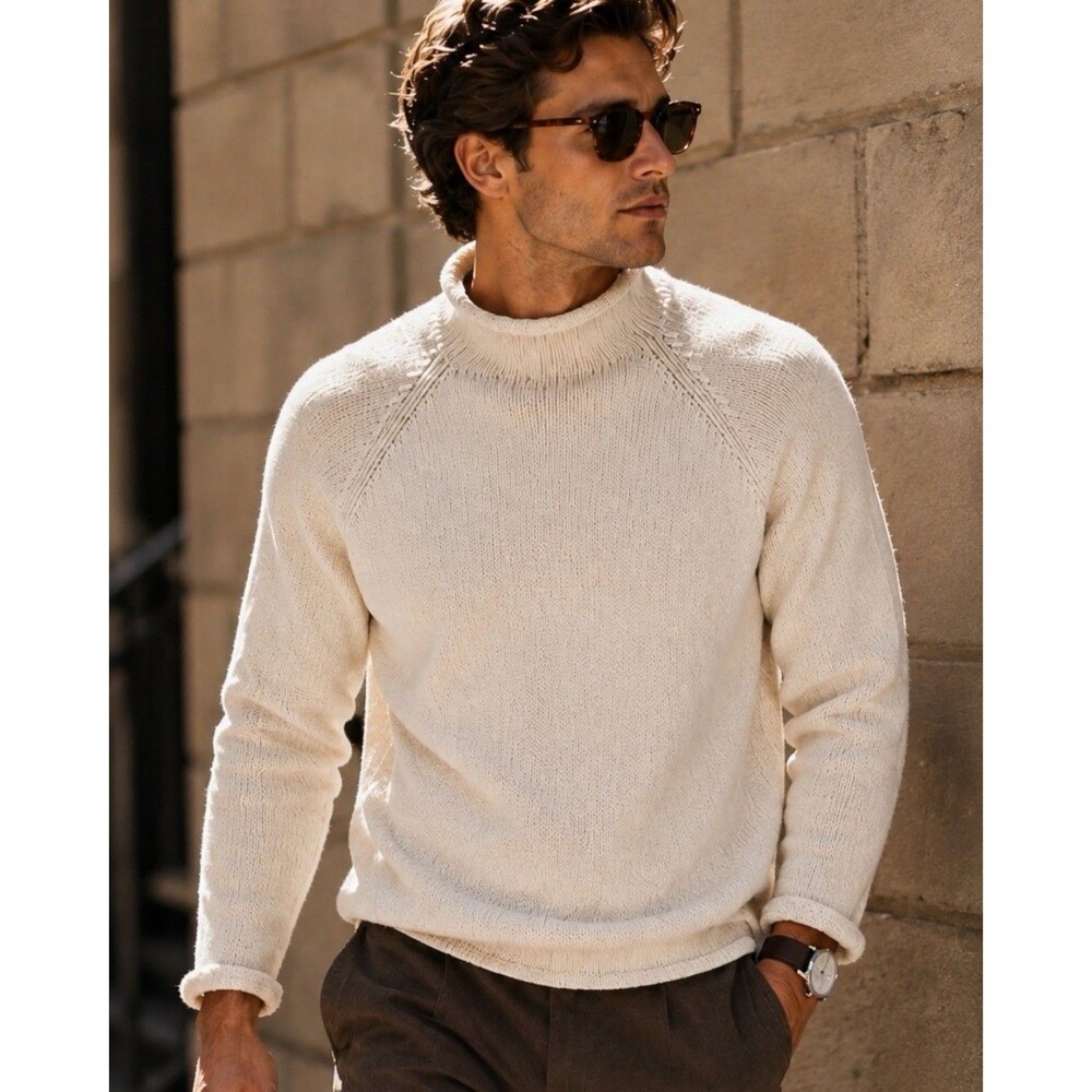 J Crew 1988 Rollneck Sweater Mens XS Cream Cotton Preppy Coastal BW186